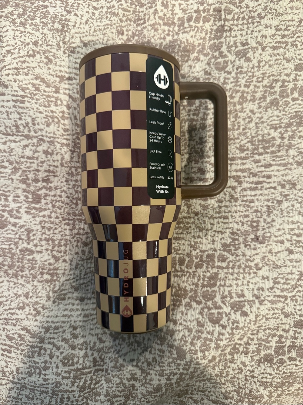 Hydrojug Fall Collection Autumn Checkers Brown Coffee Traveler 32 oz